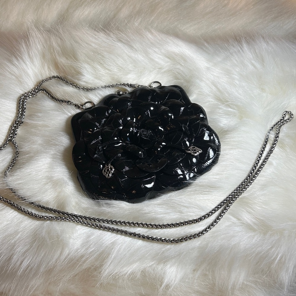 NWT Brighton ROSIE Wallet Black Leather Rose Cross Body